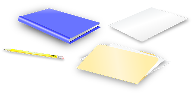 Libro, papel, lápiz e cartafol