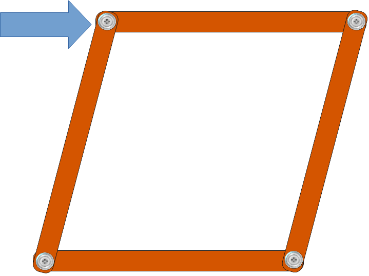Dibujo de una estructura de barras cuadrada deformada.