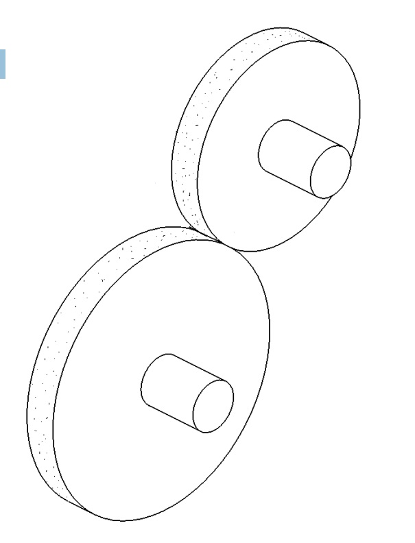 Dibujo de dos ruedas de fricci&oacute;n exteriores en contacto.