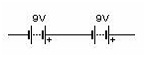 S&iacute;mbolo de un montaje de dos pilas de 9V en serie.