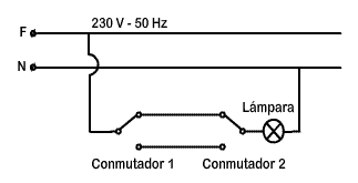 Esquema multifilar para el control de una l&aacute;mpara desde dos puntos