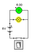 ESquema de un circuito simple con indicaci&oacute;n del volt&iacute;metro.