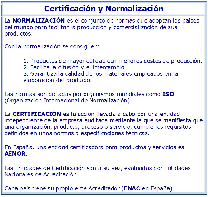 Tabla que explica las diferencias entre la normalizaci&oacute;n y la certificaci&oacute;n.