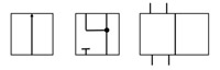Dibujo del símbolo de una válvula de control de presión. Se ven tres cuadrados, de izquierda a derecha, se ve un cuadrado partido por la mitad, el siguiente cuadrado tiene varias secciones y el último cuadrado es doble y tiene entradas y salidas.