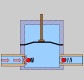 Animación del  funcionamiento de una bomba de diafragma. Entra el líquido en la bomba y sube el diafragma, cuando baja se cierra la válvula de entrada de la izquierda y se abre la válvula de salida de la derecha.