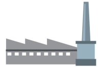 Dibujo de una industria con una gran chimenea en primer plano.