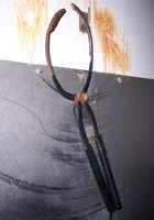 Se ven unas pinzas usadas para aturdir ganado porcino antes del sangrado.