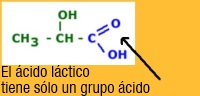Estructura del ácido láctico, mostrando la existencia de un grupo ácido solamente.