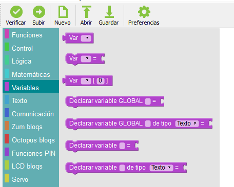 Bloque de variables