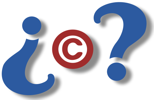 Símbolo del copyright con signos interrogativos de entrada y salida.