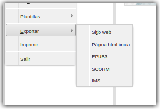 Opciones de exportación como Usuario básico