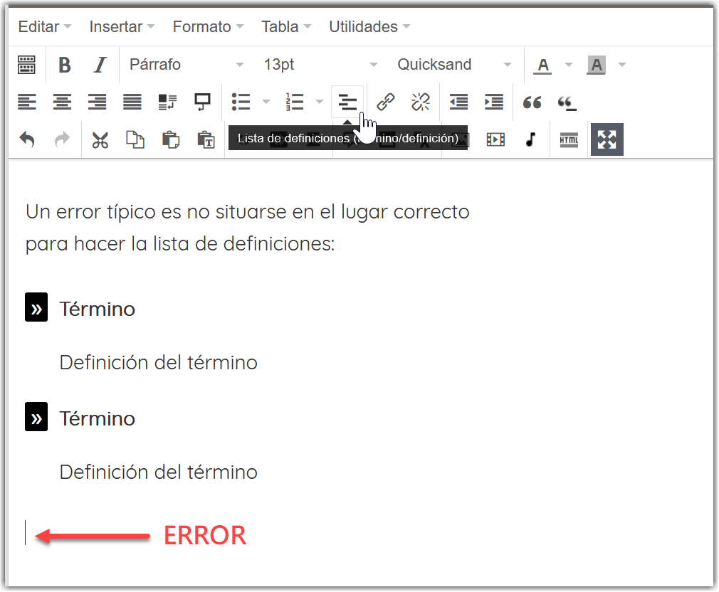 Ejemplo de lista de definiciones