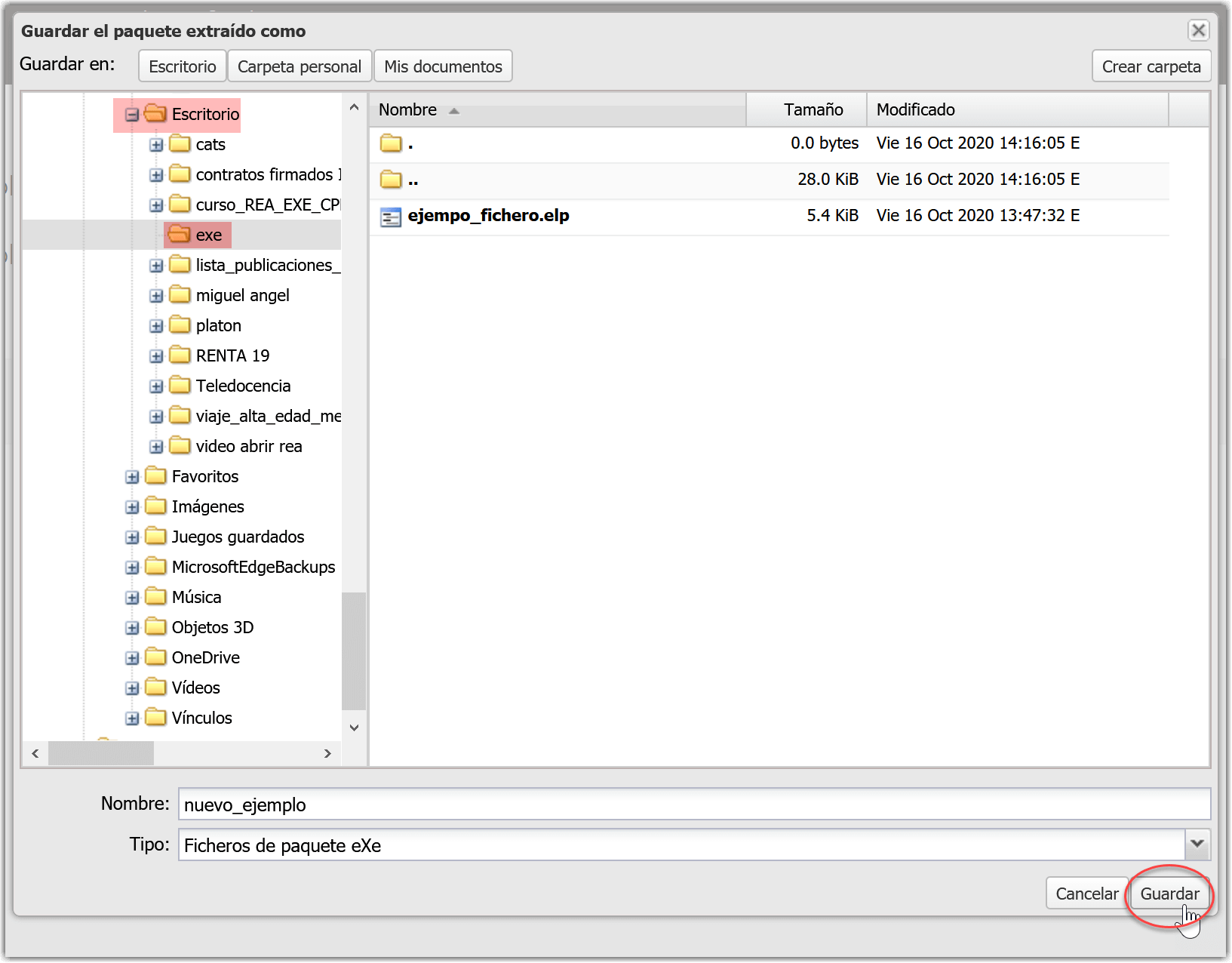 Guardar un archivo exe