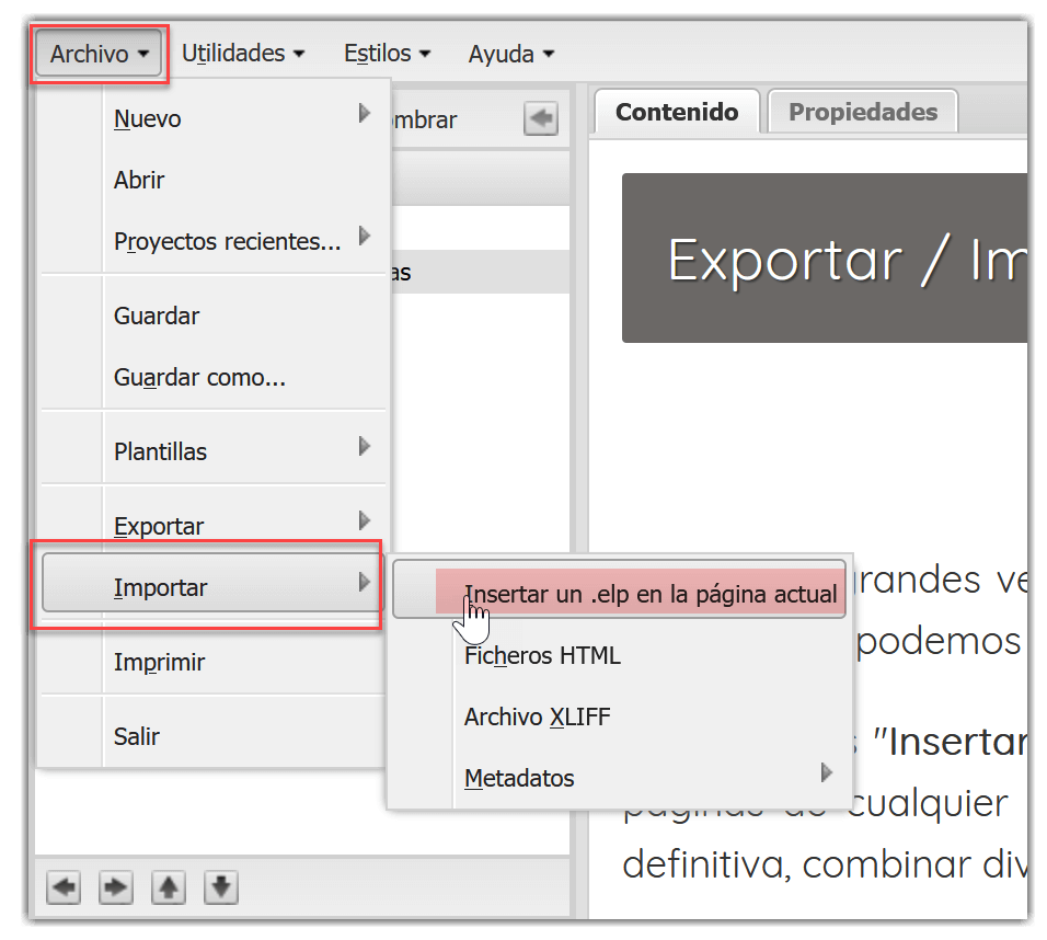 Insertar elp Insertar elp en página actual