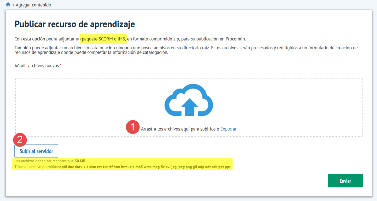 Selección de archivos para publicar Selección de archivos para publicar
