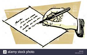 Un dibujo de una mano escribiendo una carta Fotografía de stock - Alamy