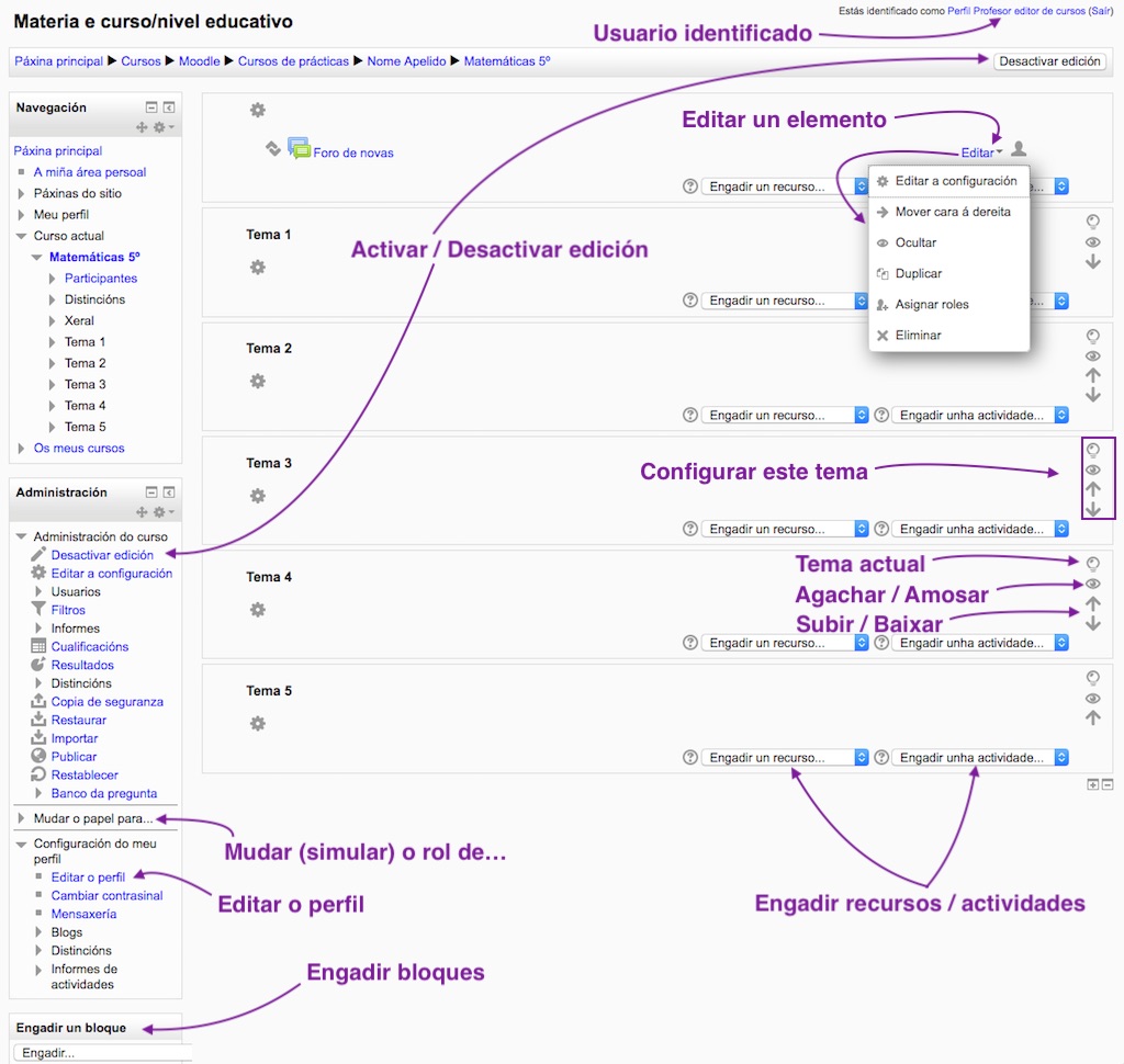 Navegar poila páxina principal ou portada do curso
