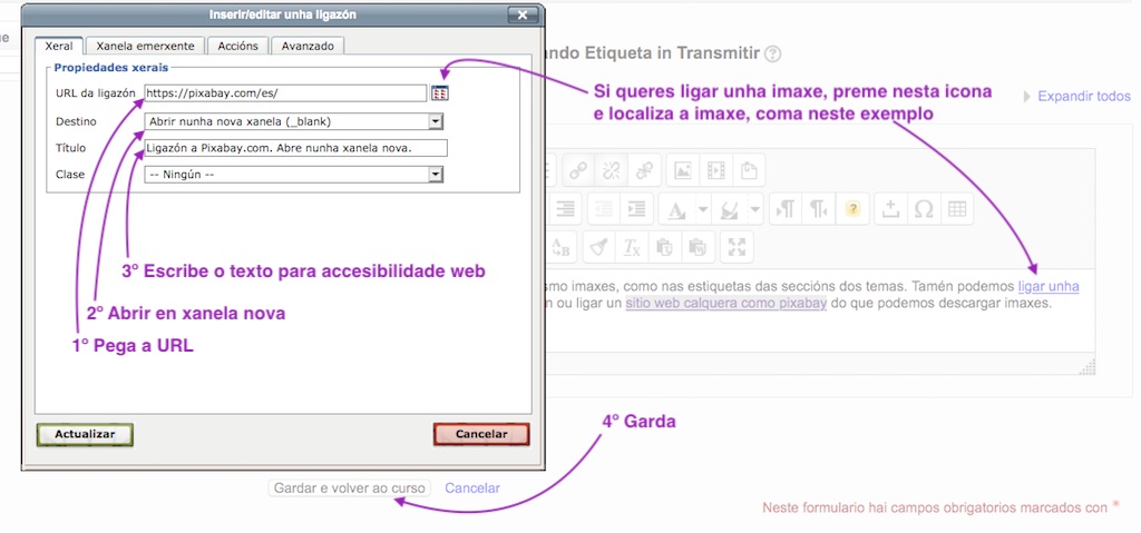 Configuración dunha ligazón a un sitio web
