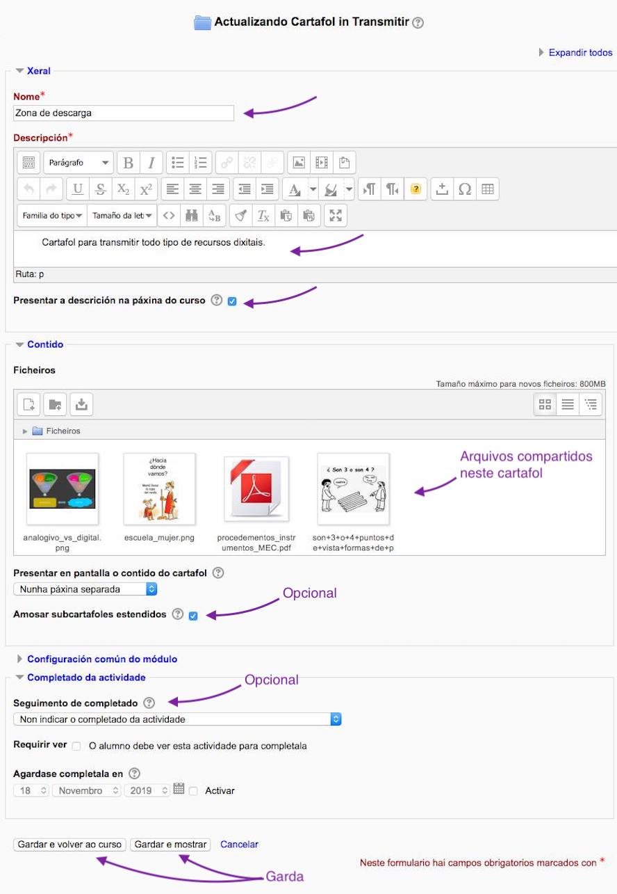 Configuración dun recurso "Cartafol"