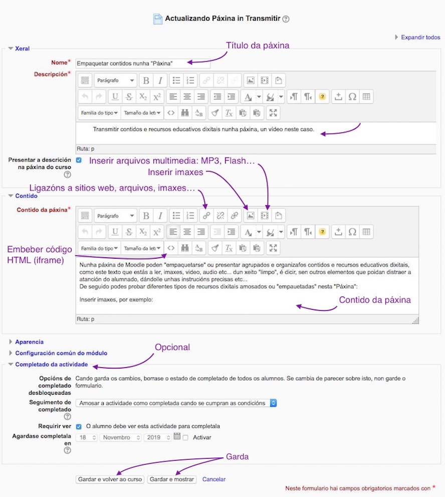 Configuración dun Recursos "Páxina"