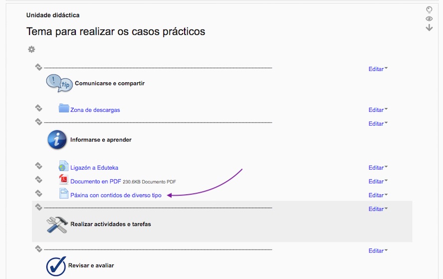 Páxina engadida nun curso