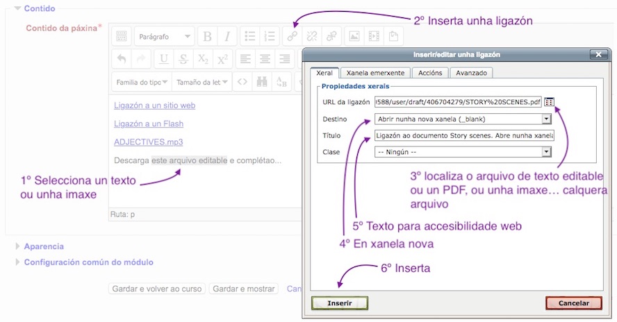 Configuración dunha ligazón a un arquivo.