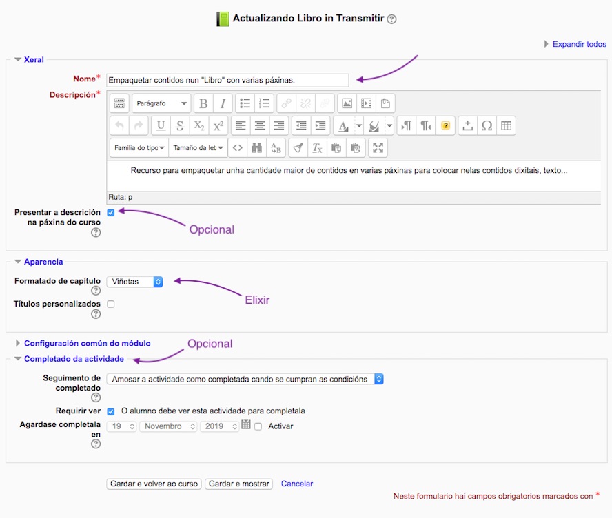 Configuración dun recurso "Libro"