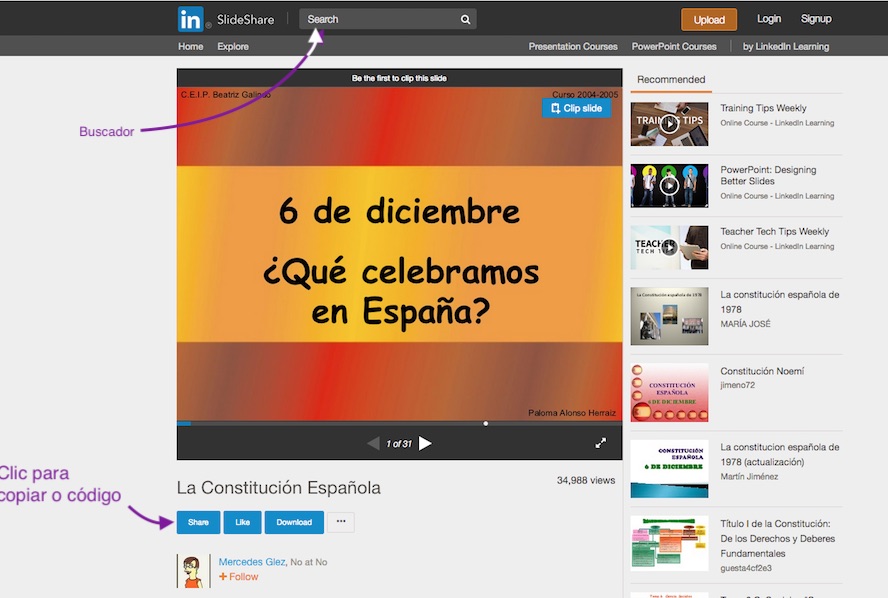 Busxar unha presentaión en SlideShare