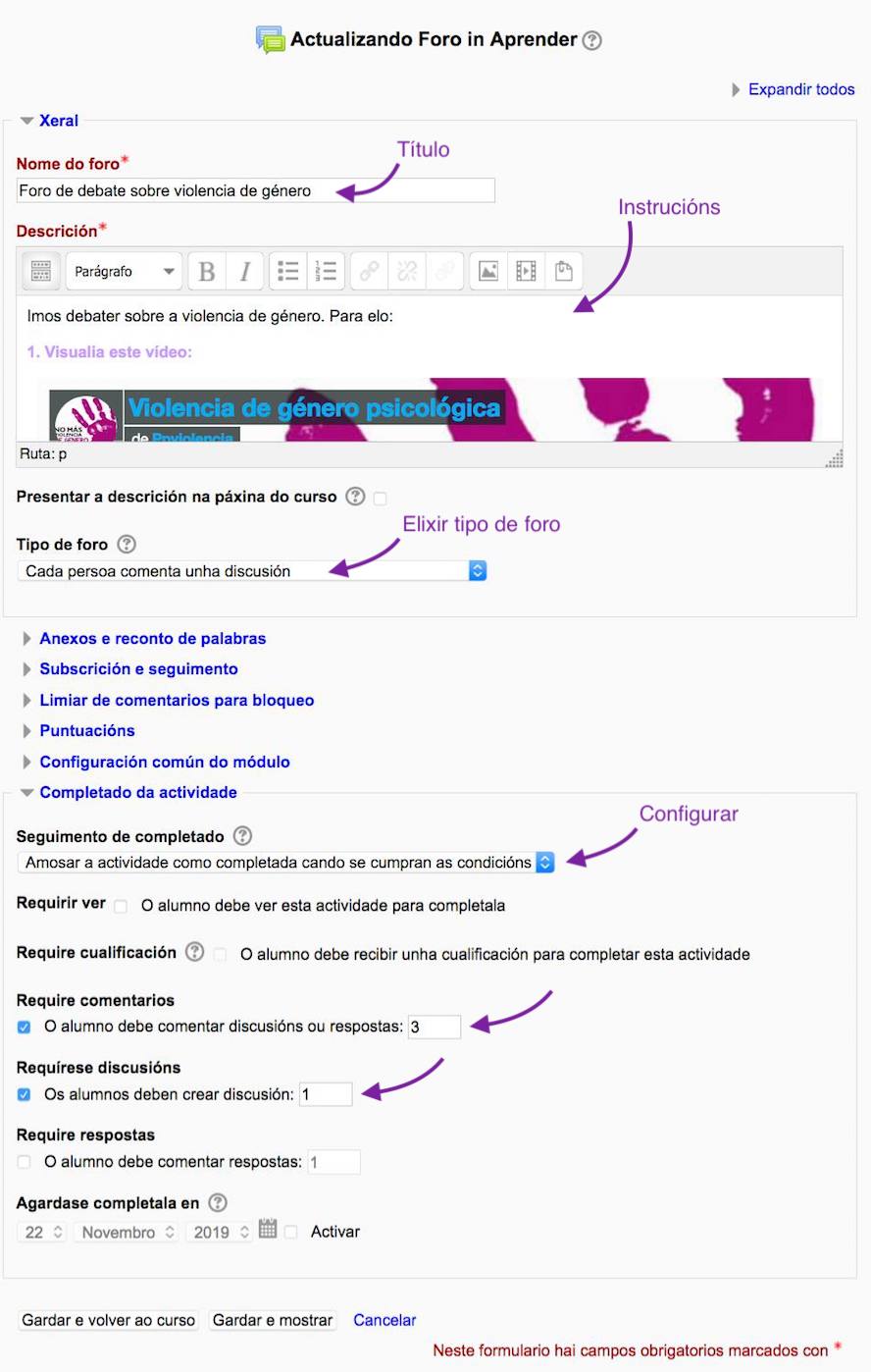 Configuración dun foro