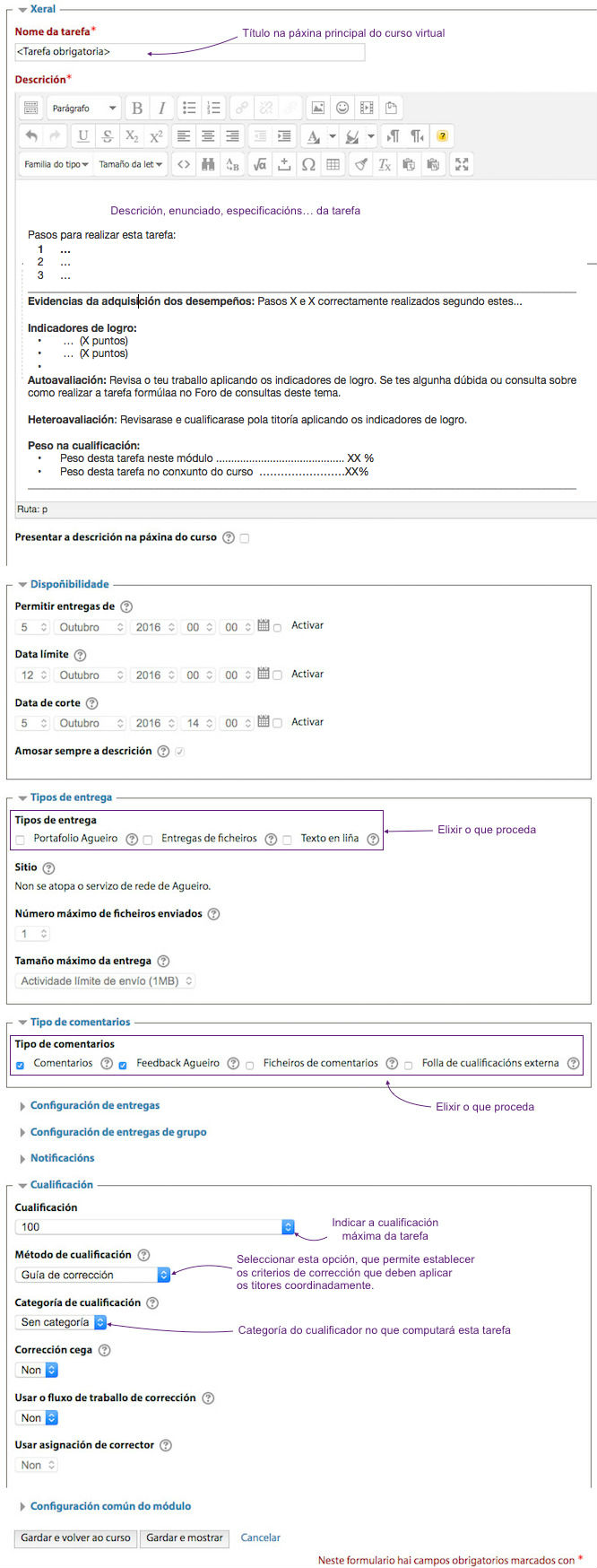 Formulario de configuración dunha tarefa.