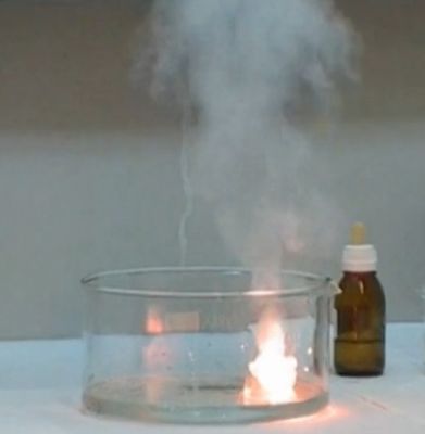 Combustión do sodio en auga.

