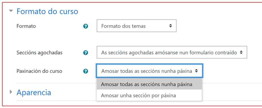 Amosar unha sección por páxina