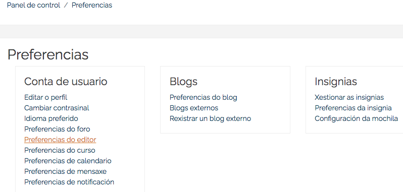 Preferencias do editor