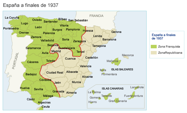 Mapa Guerra Civil a finais de 1937