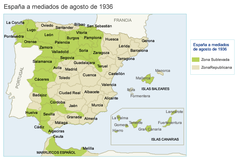 Mapa guerra civil agosto 1936