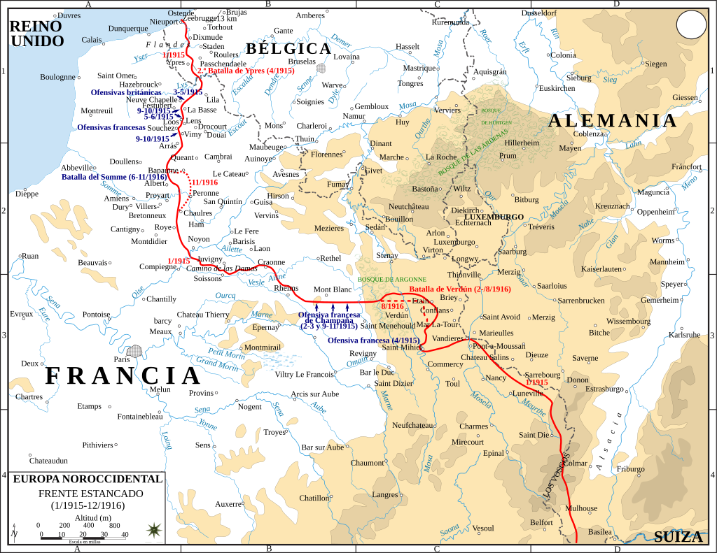 mapa fornte occidental 1915 1916