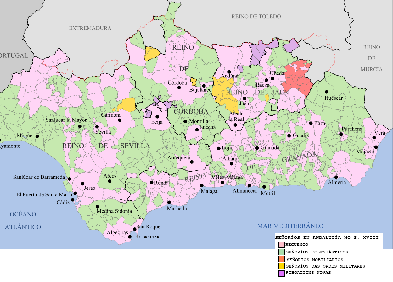 MAPA SEÑORÍOS ANDALUCES NO SÉCULO XVIII