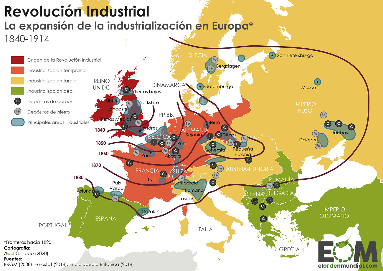 Mapa expansión da revolución industrial