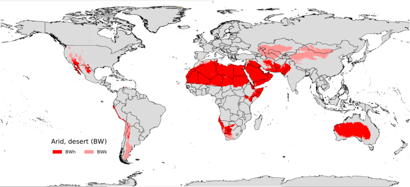 Distribución dos climas desérticos