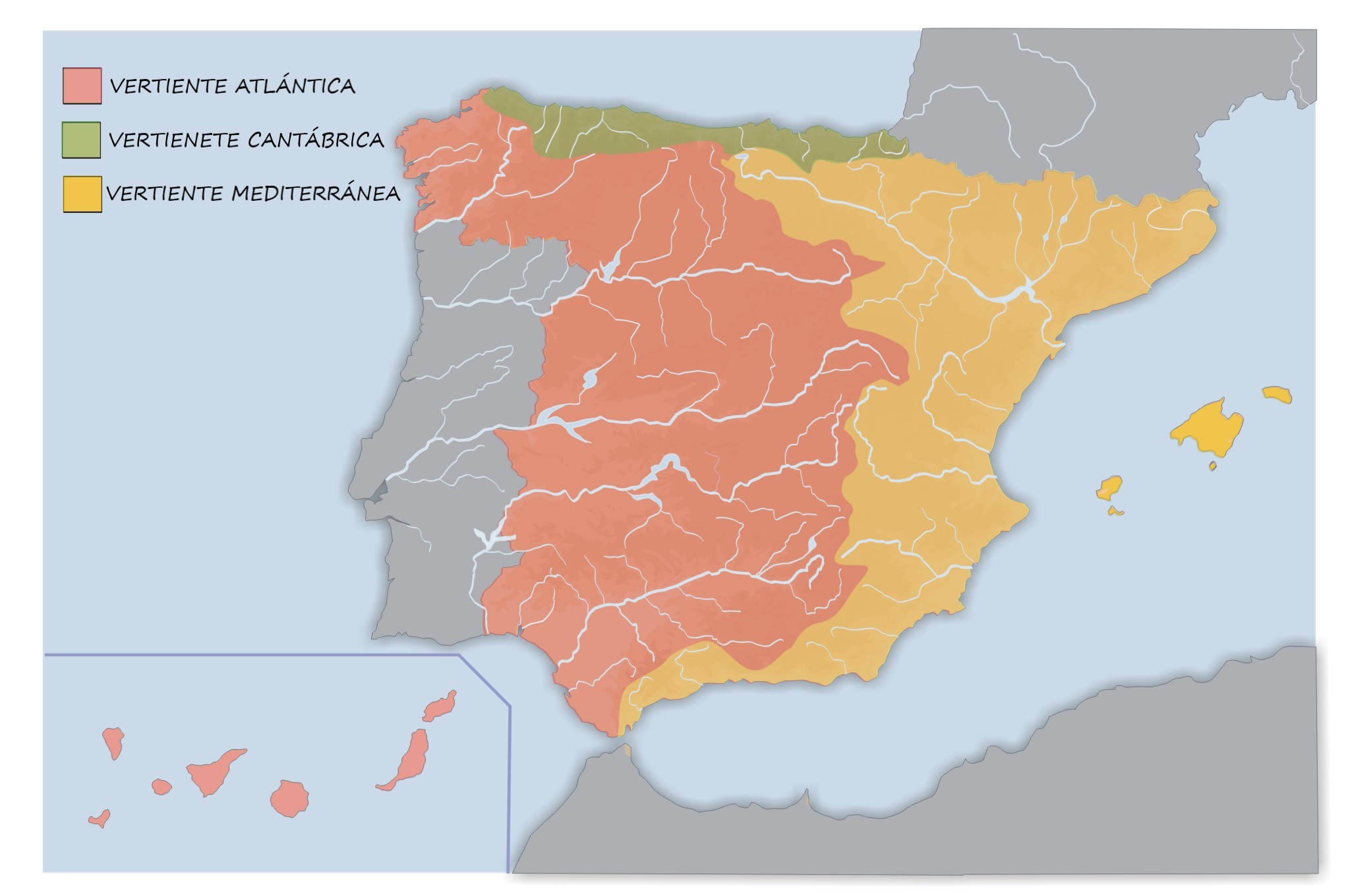 Mapa das vertentes hidrográficas españolas