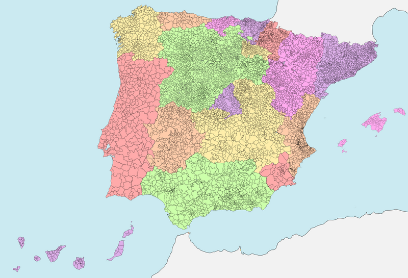Mapa político: concellos de España e Portugal