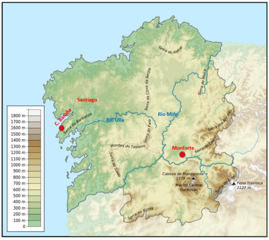 Mapa que indica o punto de saída e de chegada da guía