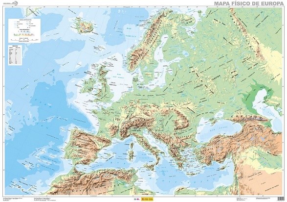 Mapa físico de Europa: gran escala