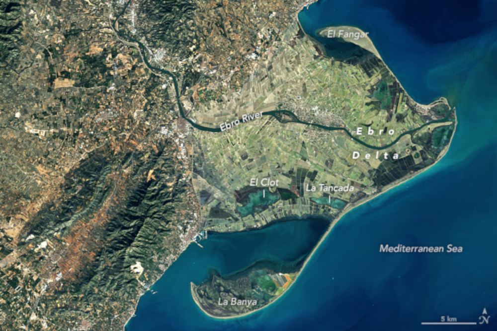 Fotografía satélite dun delta, que é unha forma de sedimentación