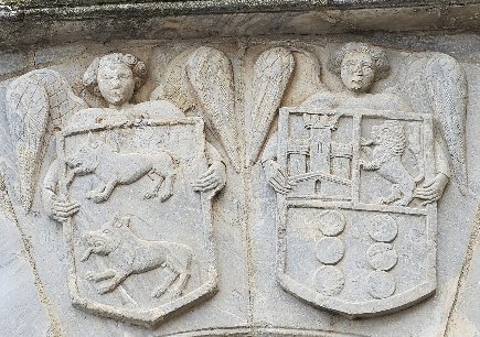 Escudo de armas dos condes de Lemos no castelo de Monforte