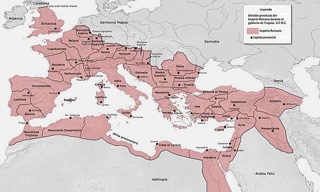 Imaxe sobre o imperio Romano no 117 da Era Común.
