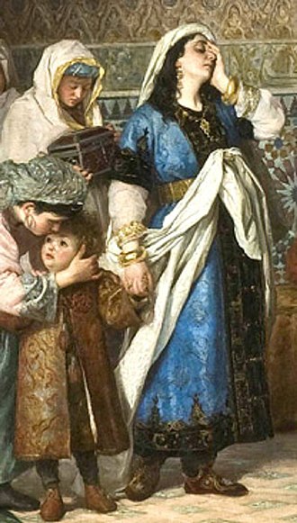 La obra representa el momento en que Boadbil (1459-1533), el último rey musulmán de Granada, abandonó el palacio de la Alhambra junto con su familia después de que los Reyes Católicos tomaran Granada en 1492.