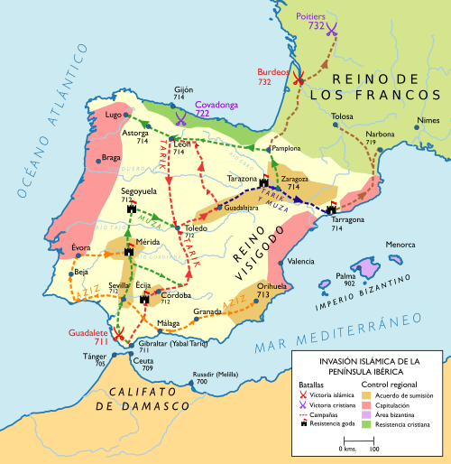Mapa da conquista islámica da Península Ibérica