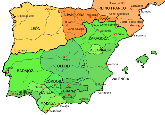 Map of the Iberian Peninsula in 1030, before the death of Sancho III of Navarre