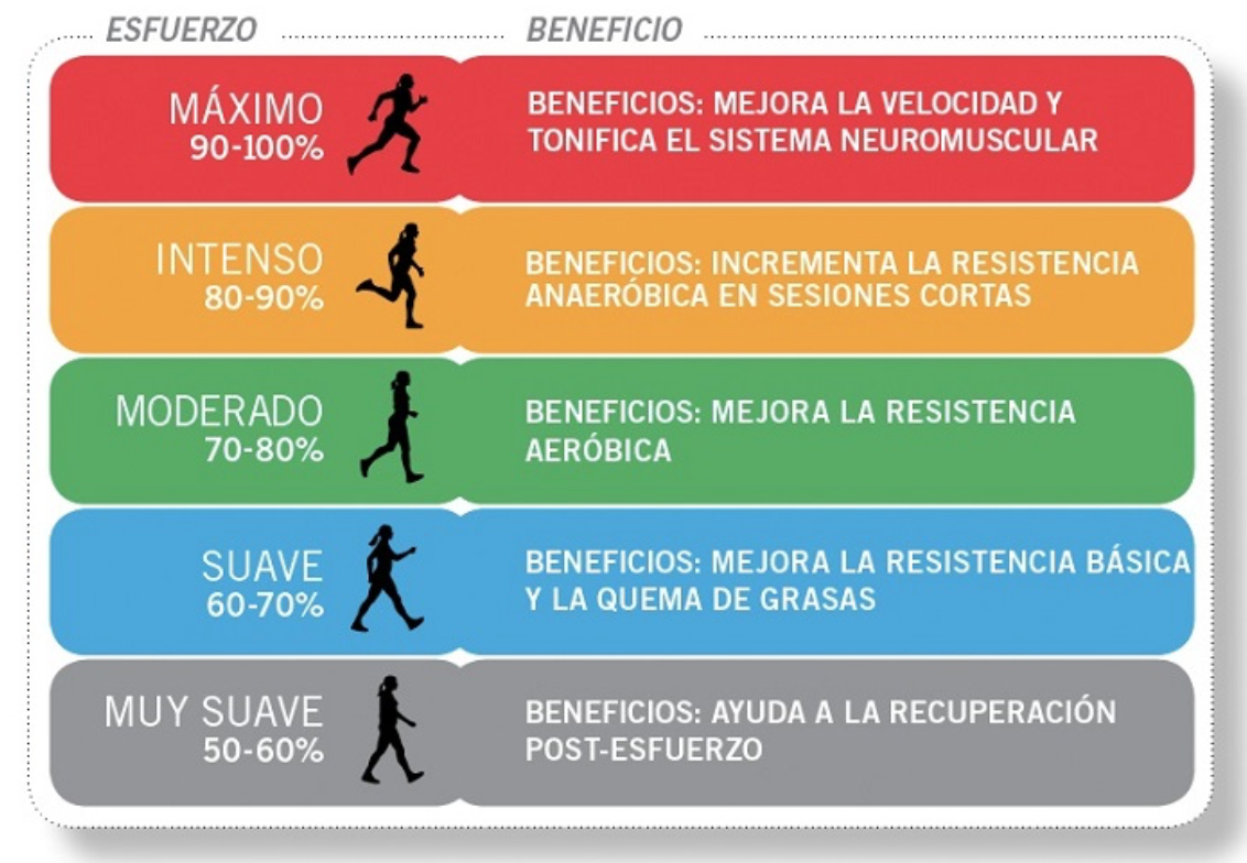 Tabla de intensidades para el trabajo aeróbico